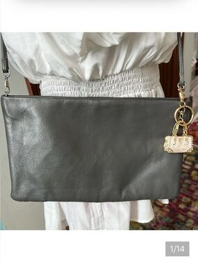 Clemente  leather  Shoulder bag  Crossbody bag for some  Clutch  Gray 10.5”w x 7